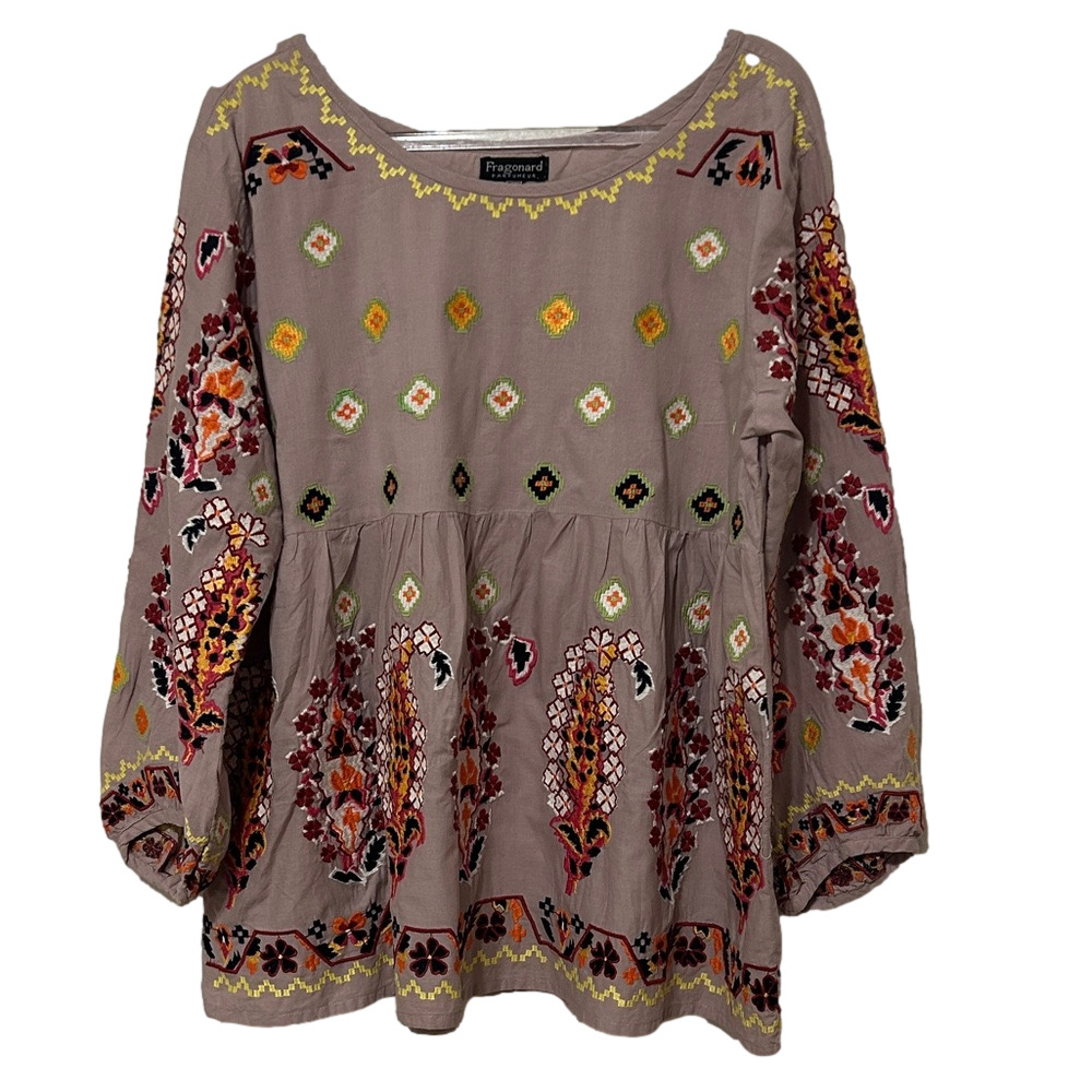 🐢Fragonard Parfumeur T2/us M/L 8-10  Embroidered Blouse - Purple and Multicolor